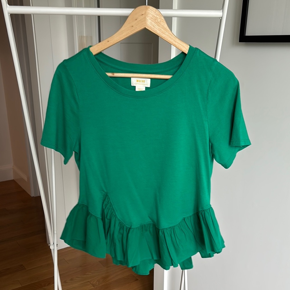 Maeve by Anthropologie Green Peplum Short Sleeve Tee